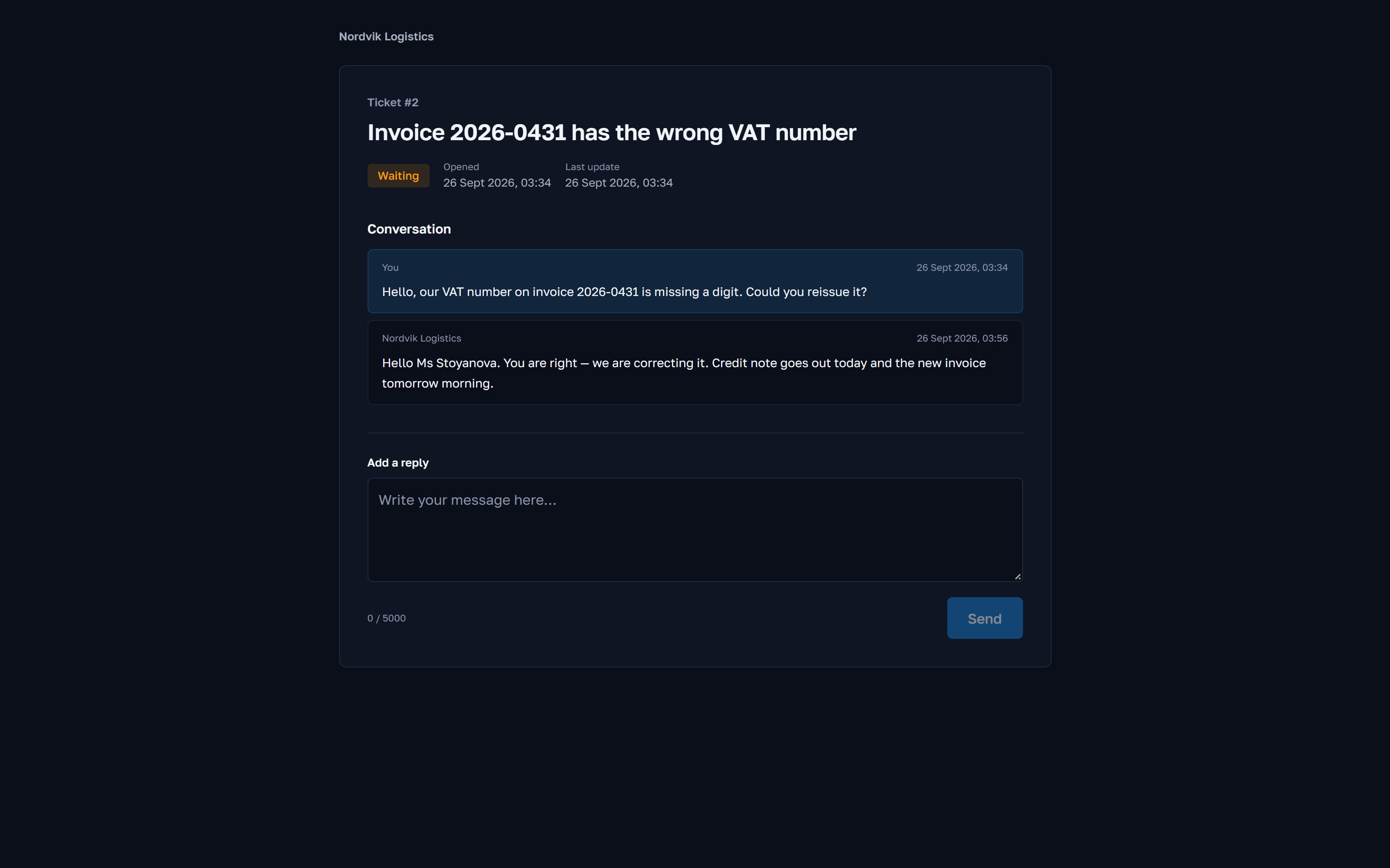 The same portal in the dark theme